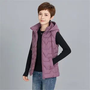 Women Hooded Quilted Vest Winter Lightweight Short Cotton Down Vest Slim Warm Sleeveless Vest Oversized Windproof Zipper Padded Waistcoat for Outdoor,Purple,XXL