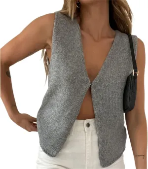 Women Knit Vest Crochet Top Sleeveless Sexy V Neck Aesthetic Y2k Casual Open Front Top Streetwear