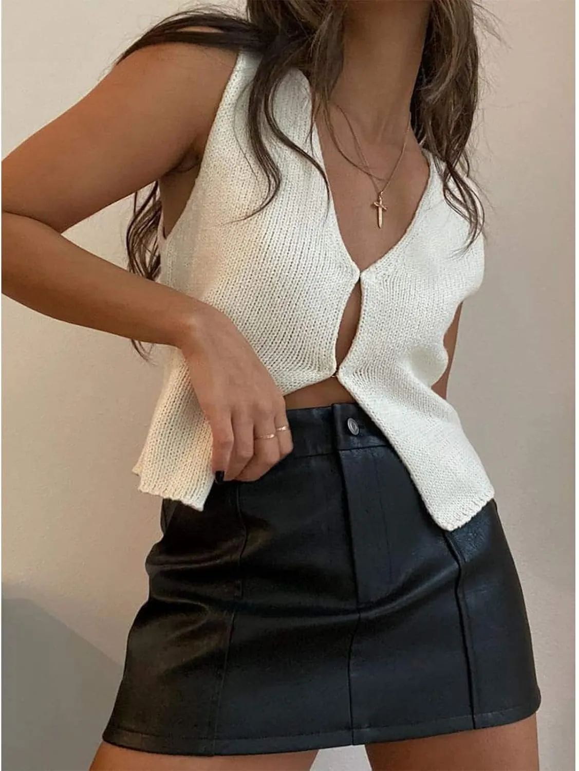 Women Knit Vest Crochet Top Sleeveless Sexy V Neck Aesthetic Y2k Casual Open Front Top Streetwear