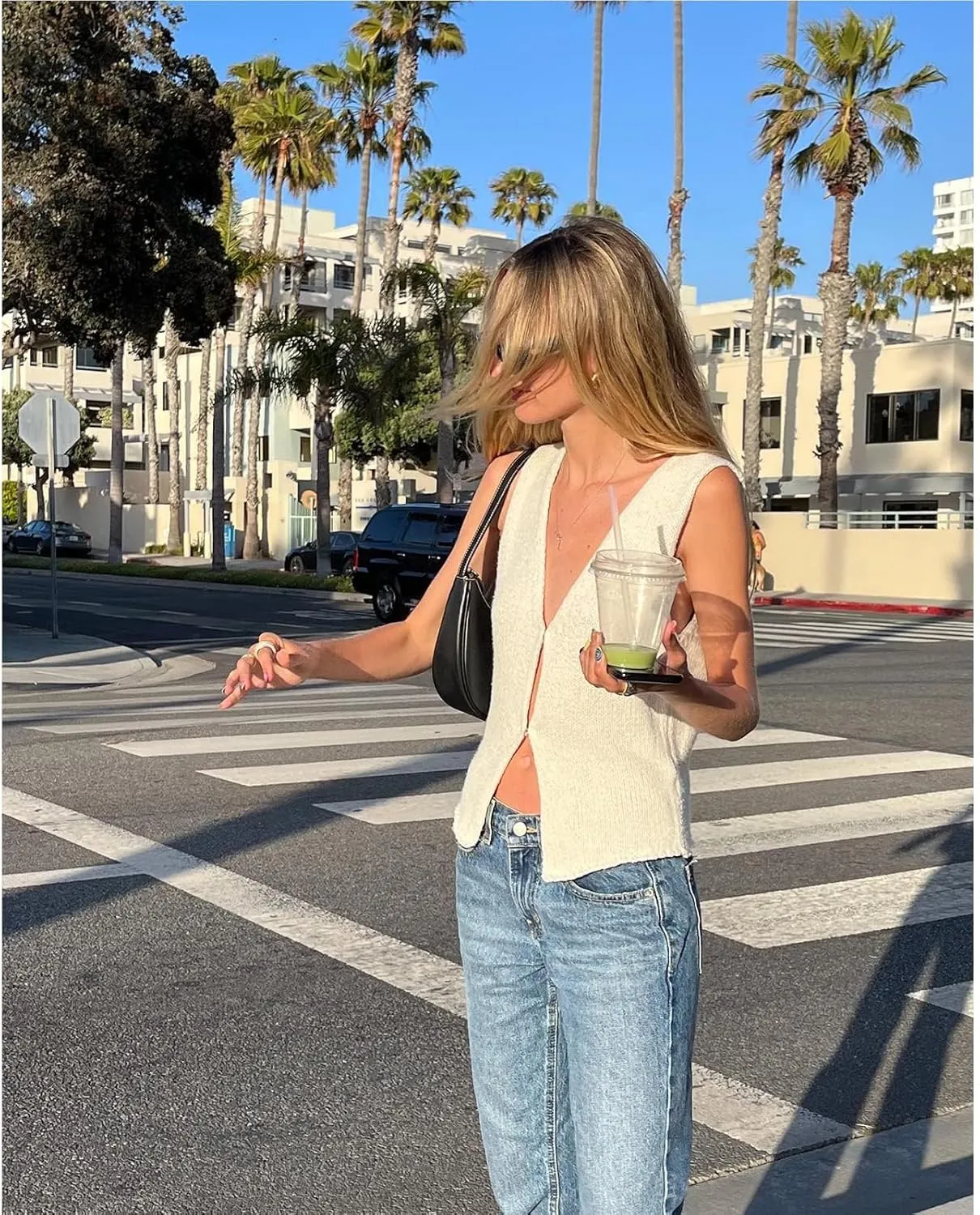 Women Knit Vest Crochet Top Sleeveless Sexy V Neck Aesthetic Y2k Casual Open Front Top Streetwear