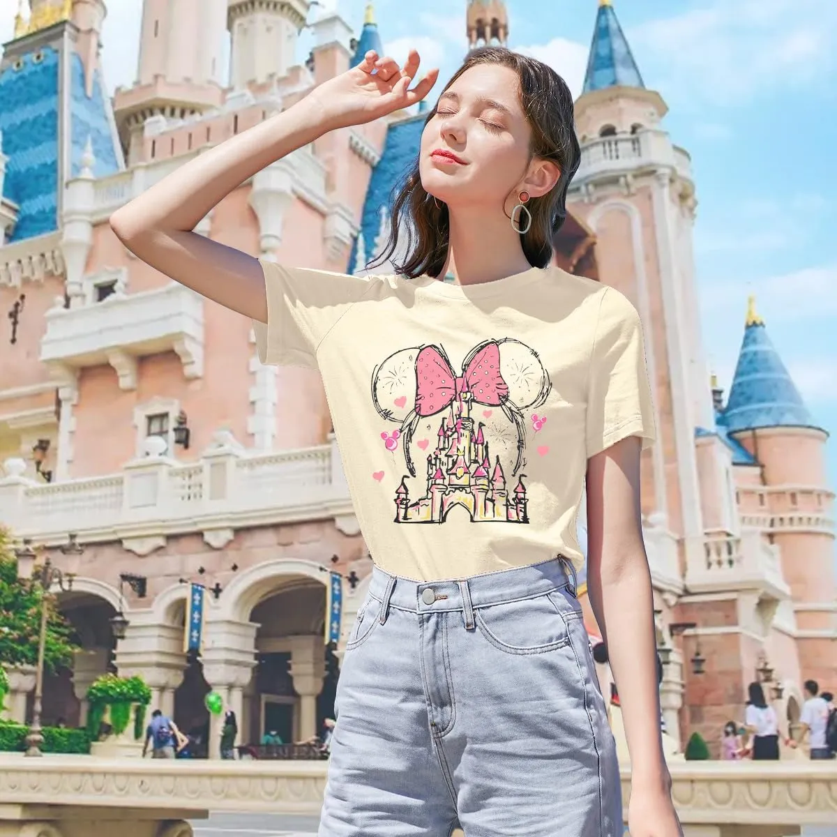 Women Magic Kingdom Shirt Castle Graphic Shirts Casual Family Vacation Holiday T Shirt Cute Short Sleeve Tee Top