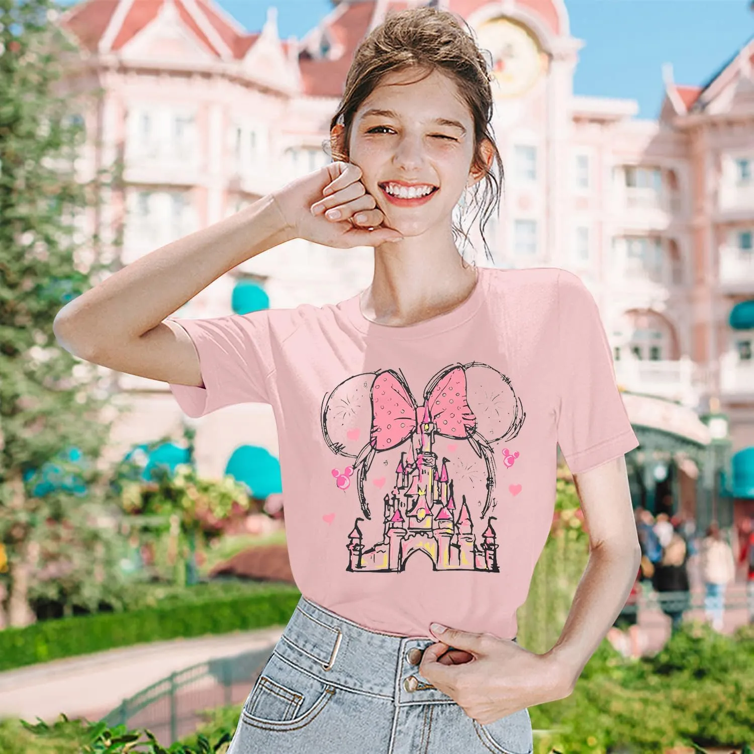 Women Magic Kingdom Shirt Castle Graphic Shirts Casual Family Vacation Holiday T Shirt Cute Short Sleeve Tee Top