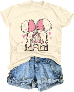 Women Magic Kingdom Shirt Castle Graphic Shirts Casual Family Vacation Holiday T Shirt Cute Short Sleeve Tee Top