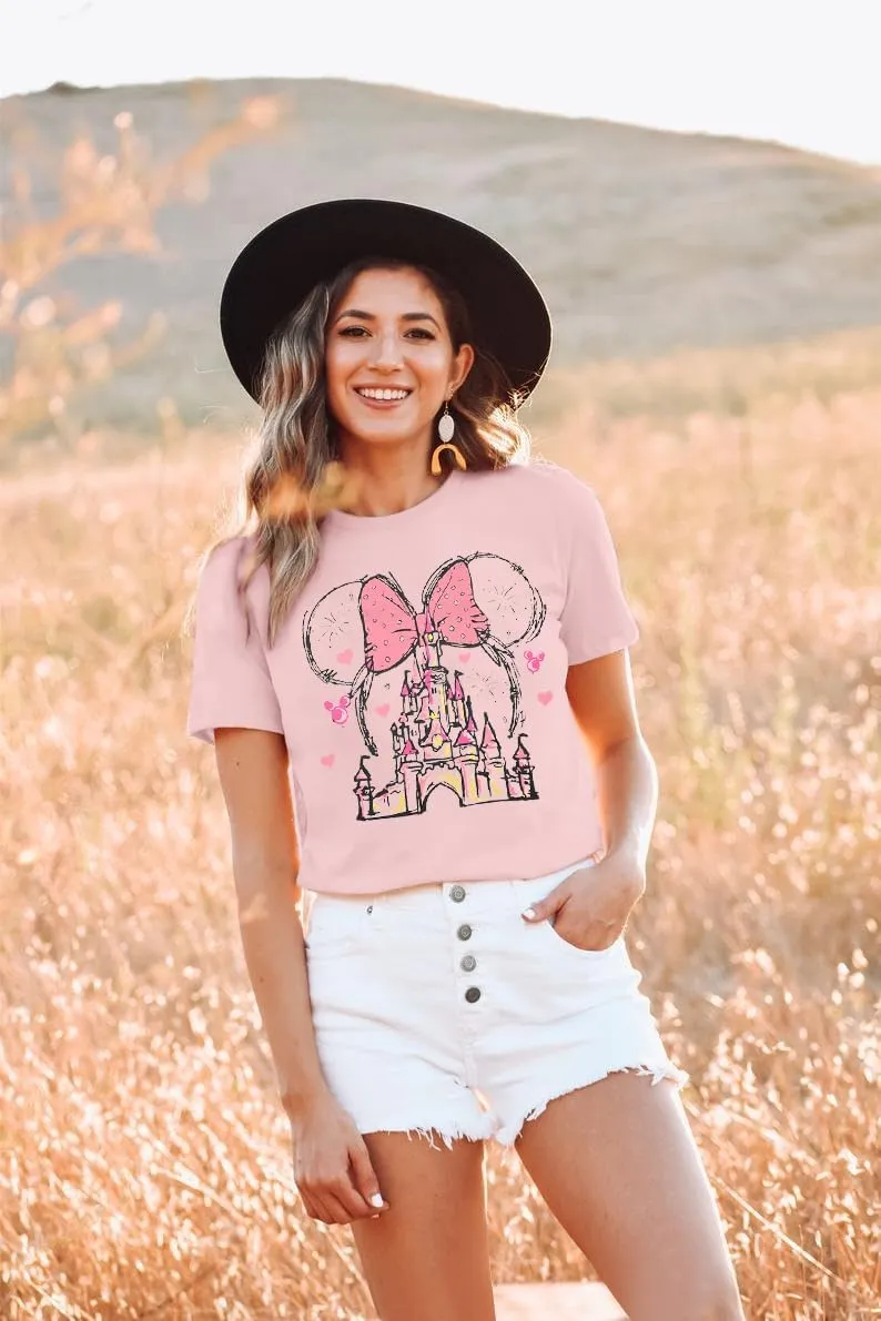 Women Magic Kingdom Shirt Castle Graphic Shirts Casual Family Vacation Holiday T Shirt Cute Short Sleeve Tee Top