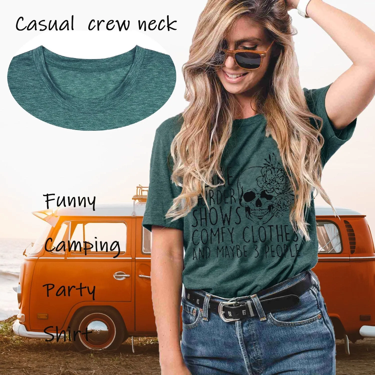 Women Novelty Shirt I Like Murder Shows Friends Horror Tee Maybe 3 People Funny Graphic Casual Athletic Tops