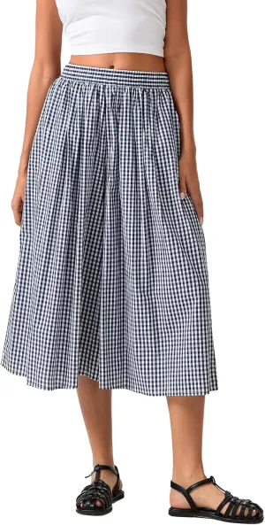 Women Plaid Wide Leg Culotte Pants Gingham High Elastic Waisted Capri Bottoms Casual Loose Cropped Trousers
