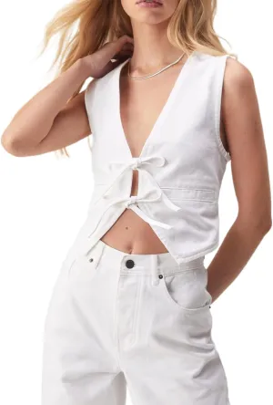 Women Sexy Tie Up Front Denim Vest Y2K Sleeveless Denim Crop Top V Neck Vintage Jean Tank Corset Bustier Streetwear