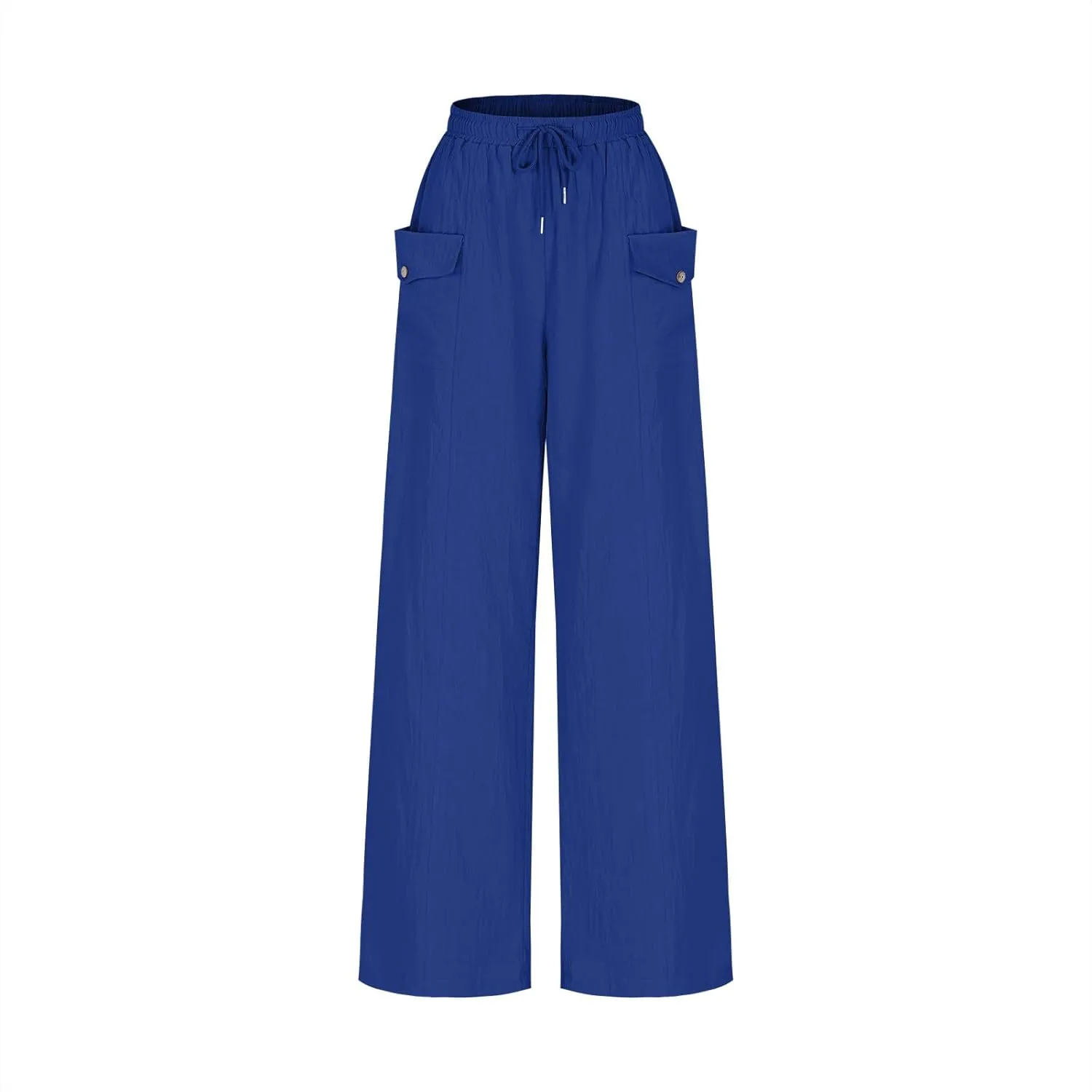 Women Summer Boho Cargo Pants Cotton Linen Baggy Wide Leg Beach Trousers Drawstring Waist Culottes with Pockets