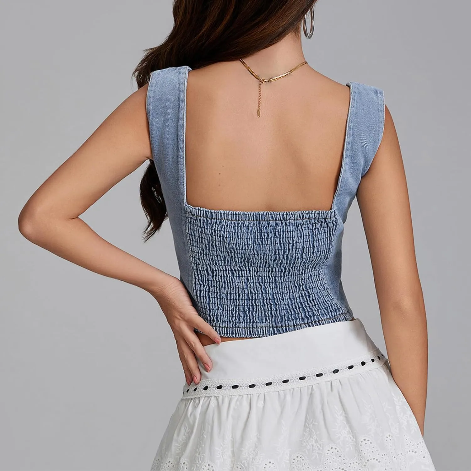 Women Y2K Button Down Denim Vest Sleeveless Denim Crop Top Jean Waistcoat Vest Jean Corset Bustier Summer Streetwear