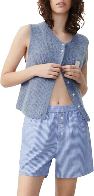 Women Y2k Knitted Sweater Vest Sleeveelss Button Down Round Neck Ribbed Knit Tank Top Cardigan Vest Streetwear