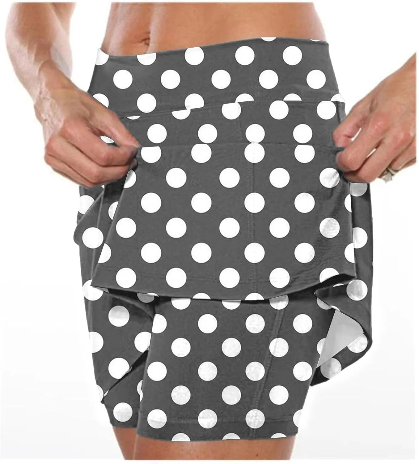 Womens Athletic Skorts with Pockets,High Waisted Tennis Skorts Polka Dot Print Golf Yoga Culottes Shorts Skirt