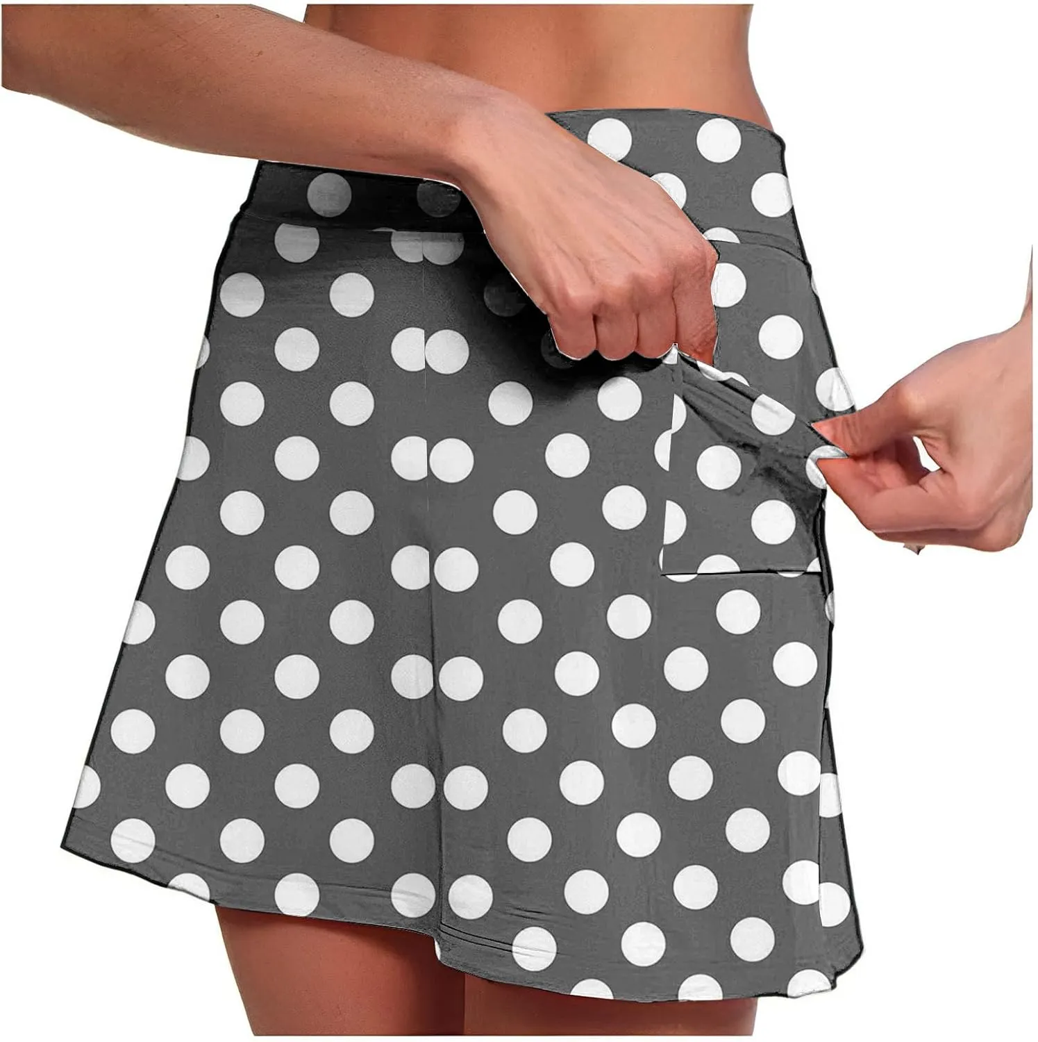 Womens Athletic Skorts with Pockets,High Waisted Tennis Skorts Polka Dot Print Golf Yoga Culottes Shorts Skirt