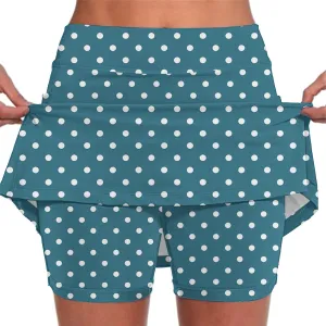 Womens Athletic Skorts with Pockets,High Waisted Tennis Skorts Polka Dot Print Golf Yoga Culottes Shorts Skirt