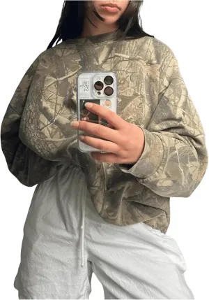 Women's Camo Print Sweatshirt Long Sleeve Oversized Camouflage Shirt Crewneck Drop Shoulder T Shirt Pullover Tops