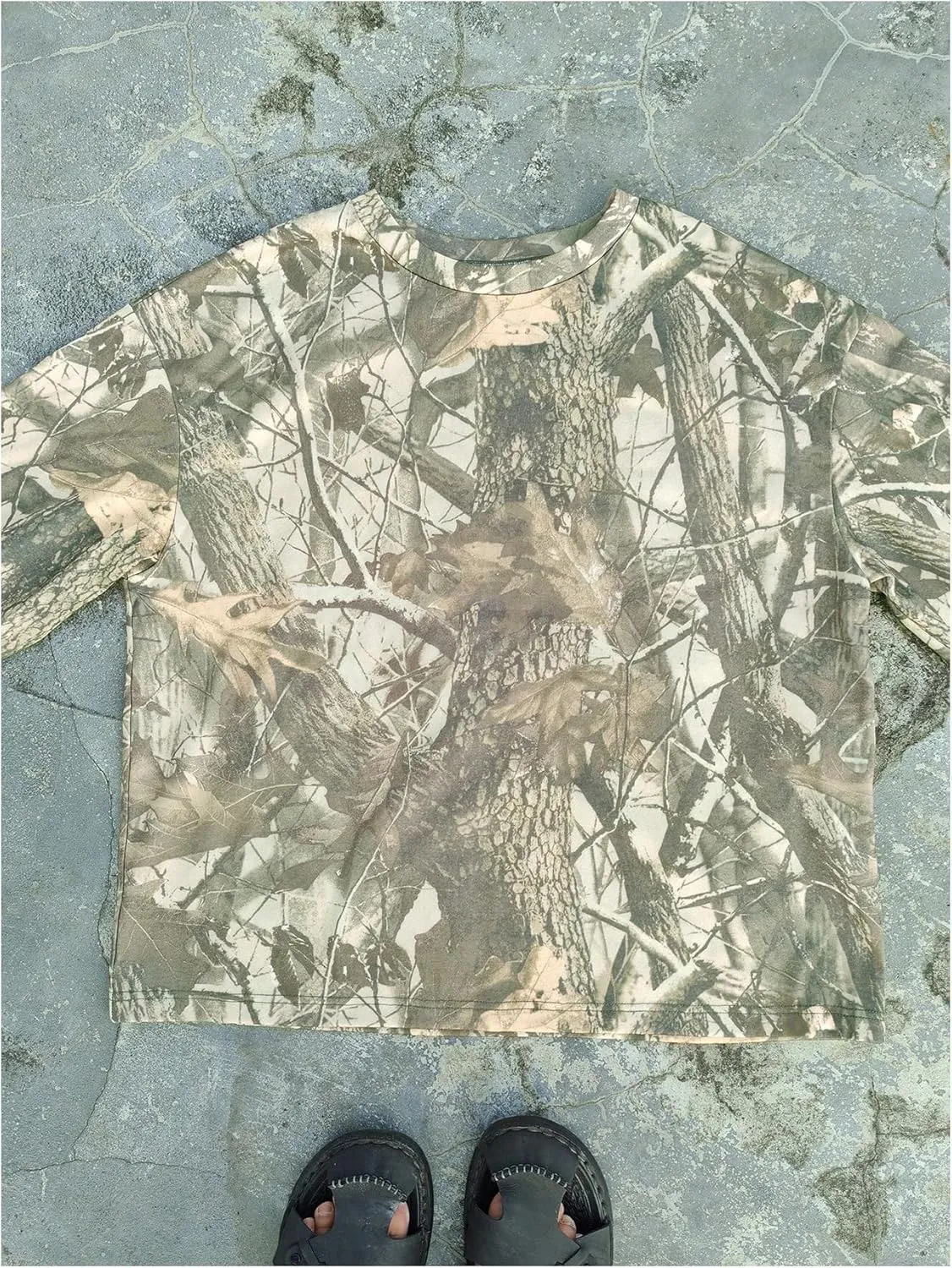 Women's Camo Print Sweatshirt Long Sleeve Oversized Camouflage Shirt Crewneck Drop Shoulder T Shirt Pullover Tops