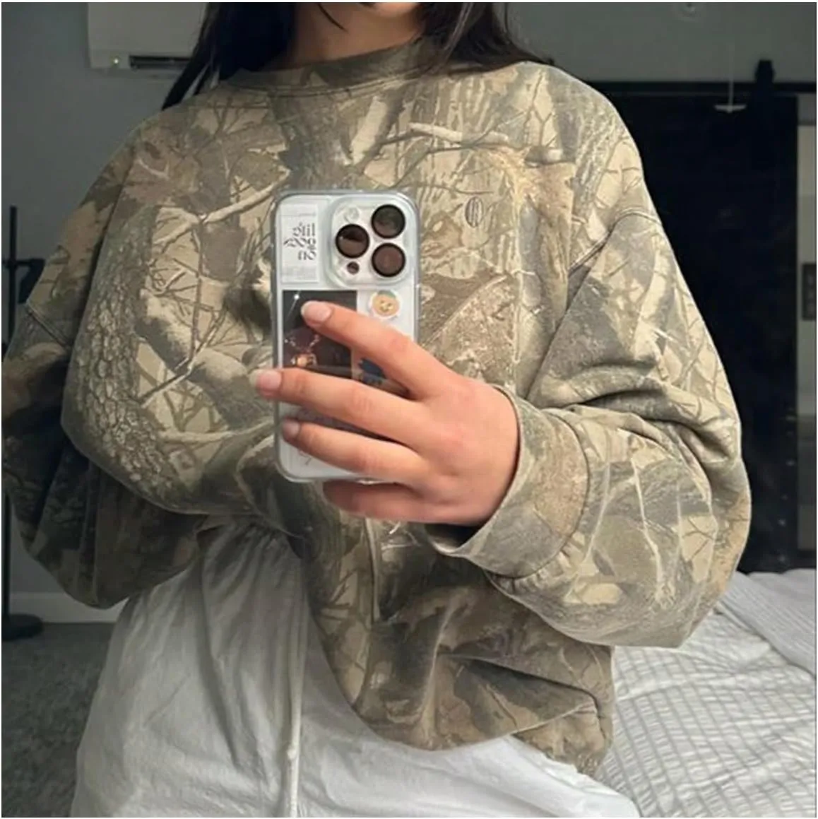 Women's Camo Print Sweatshirt Long Sleeve Oversized Camouflage Shirt Crewneck Drop Shoulder T Shirt Pullover Tops