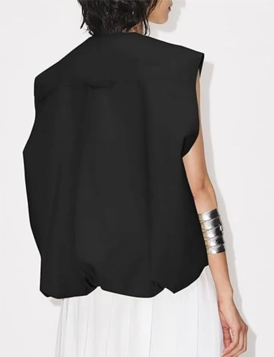 Womens Casual Zip Up Cargo Vest Top Oversized Lightweight Ruched Hem Sleeveless Blazer Jackets Vest Tops