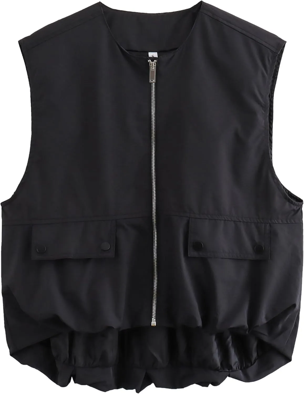 Womens Casual Zip Up Cargo Vest Top Oversized Lightweight Ruched Hem Sleeveless Blazer Jackets Vest Tops