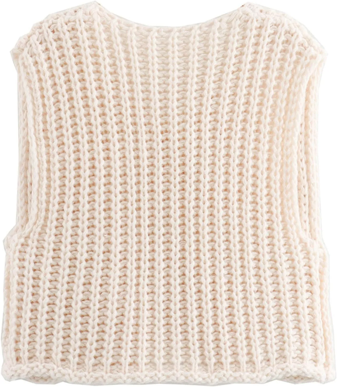 Womens Crochet Knit Top Sleeveless Button Down Crop Top Open Front Sweater Cardigan Vest with Pockets