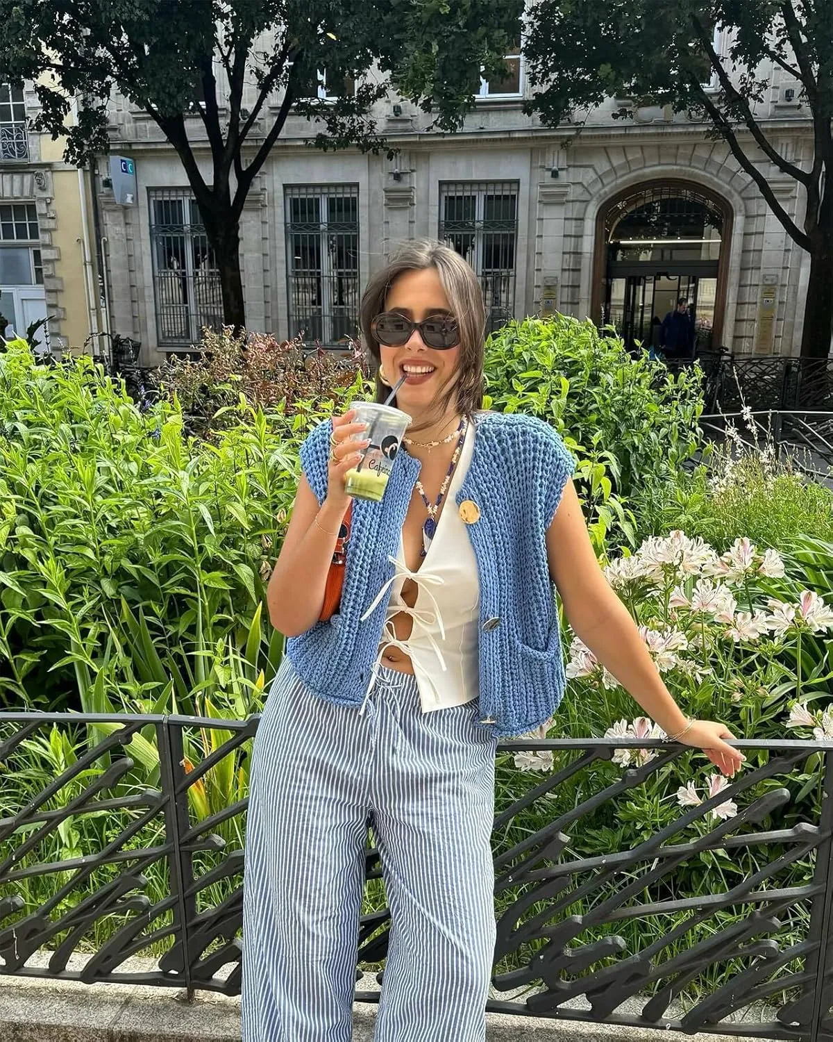 Womens Crochet Knit Top Sleeveless Button Down Crop Top Open Front Sweater Cardigan Vest with Pockets