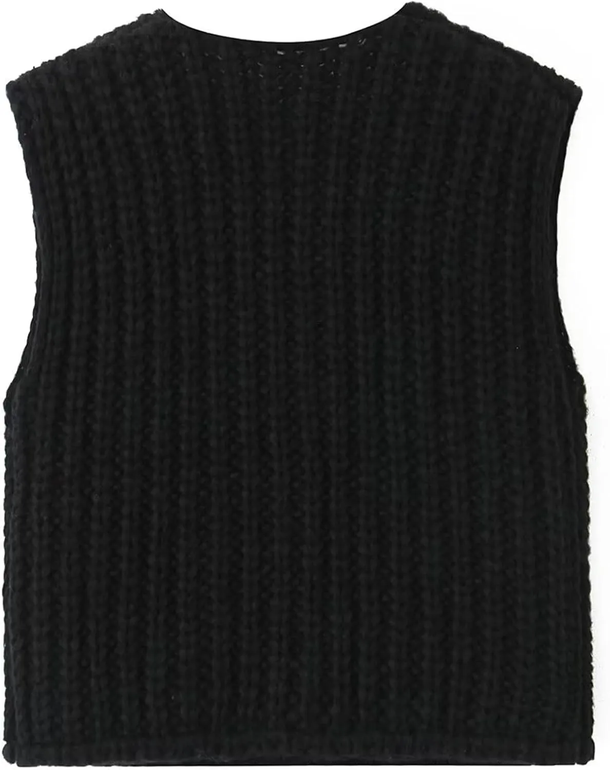 Womens Crochet Knit Top Sleeveless Button Down Crop Top Open Front Sweater Cardigan Vest with Pockets