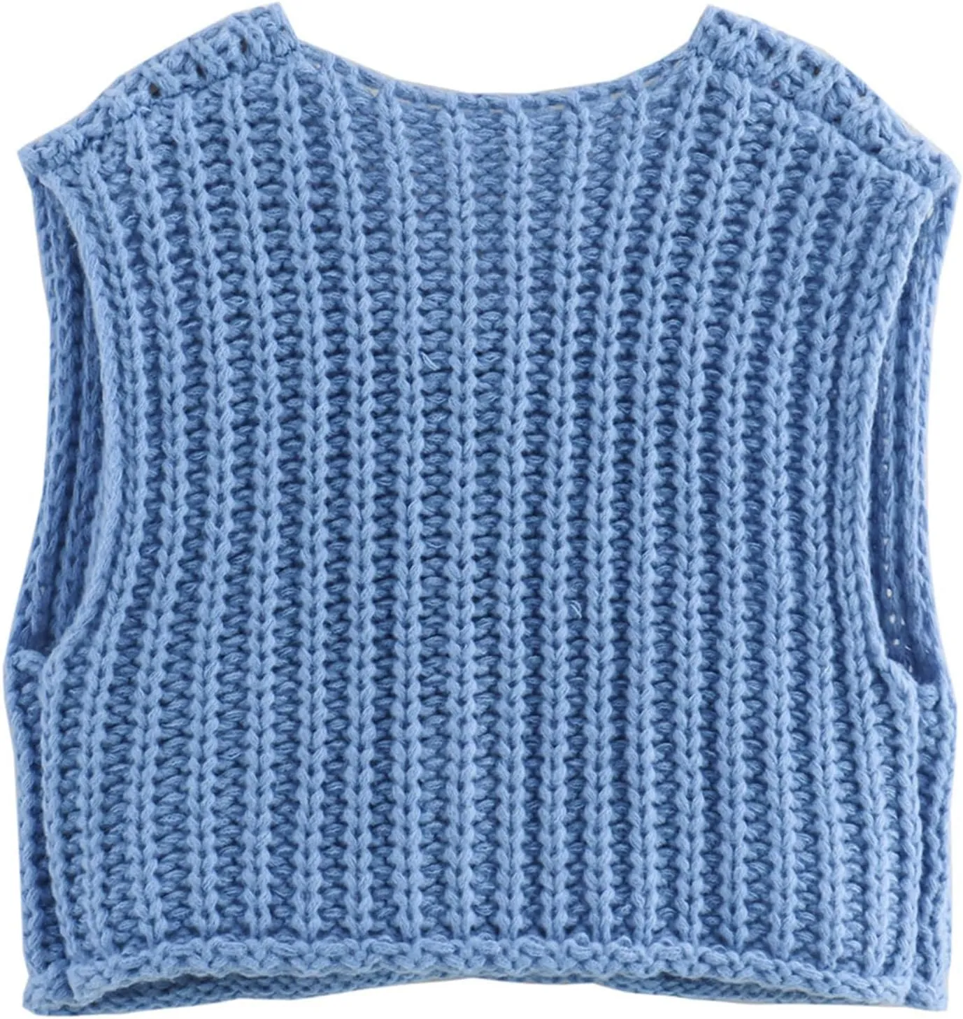Womens Crochet Knit Top Sleeveless Button Down Crop Top Open Front Sweater Cardigan Vest with Pockets