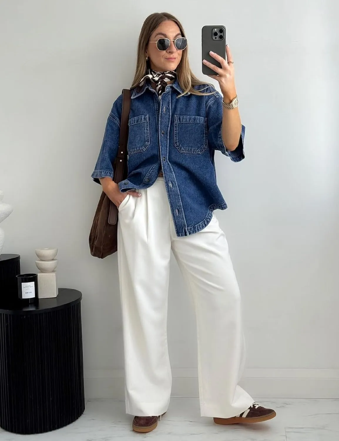 Women's Denim Shirt, Button Down Short Sleeve Jean Shirts Casual Top Outfits Trendy