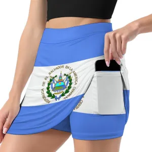 Women's El Salvador Flag Tennis Skirt Casual A-line Light-Proof Trouser Skirt with Shorts Pockets