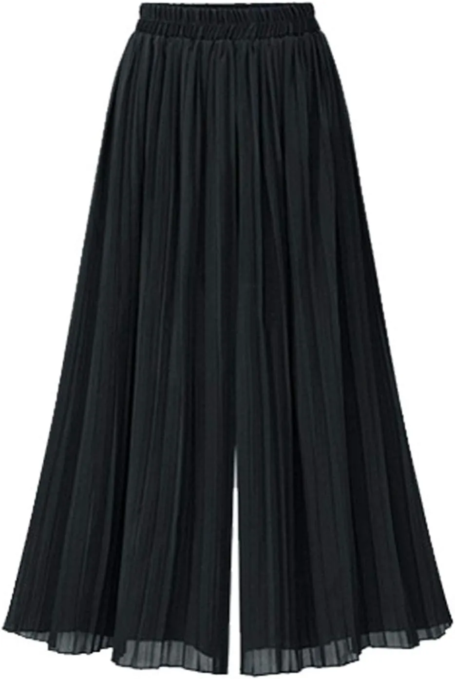 Women's Elastic Waist Pleated Chiffon Culottes Cropped Wide Leg Flowy Pants