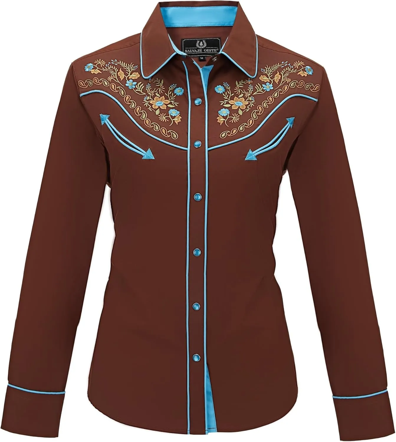 Women's Embroidered Western Cowgirl Slim Fit Shirt Long Sleeve Snap Button Down Shirt with Embroidery
