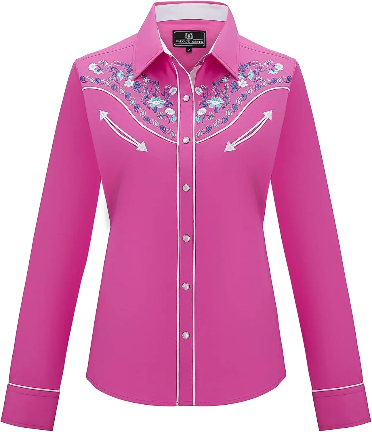Women's Embroidered Western Cowgirl Slim Fit Shirt Long Sleeve Snap Button Down Shirt with Embroidery