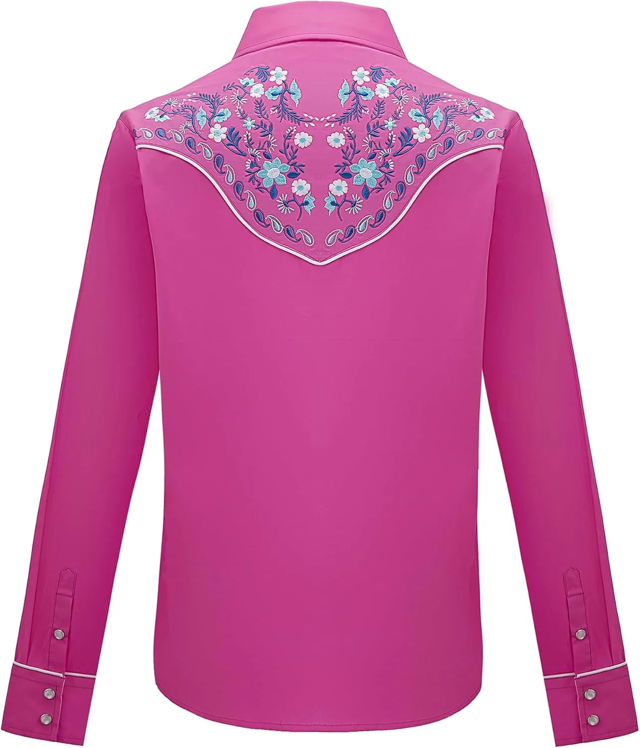 Women's Embroidered Western Cowgirl Slim Fit Shirt Long Sleeve Snap Button Down Shirt with Embroidery