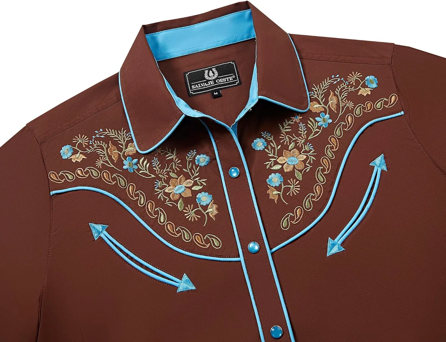 Women's Embroidered Western Cowgirl Slim Fit Shirt Long Sleeve Snap Button Down Shirt with Embroidery