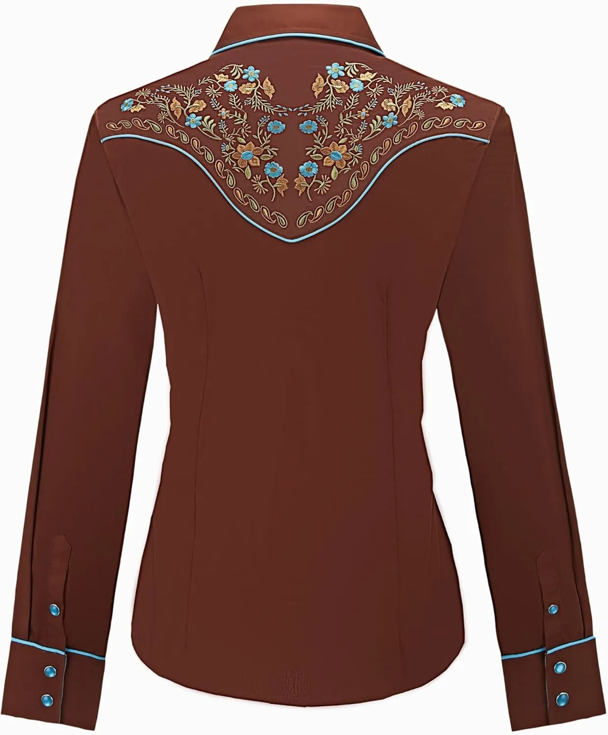 Women's Embroidered Western Cowgirl Slim Fit Shirt Long Sleeve Snap Button Down Shirt with Embroidery