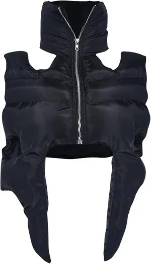 Women's Fashion Sleeveless Warm Crop Vest Casual Lightweight Puffer Vest Outwear Cute Cutout Zipper Padded Gilet