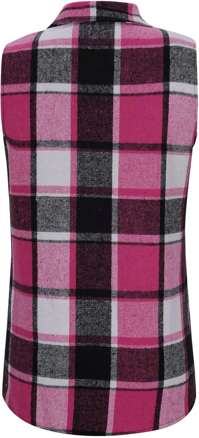 Womens Flannel Plaid Vests 2024 Trendy Long Sleeveless Button Down Shirt Jacket Casual Fall Winter Coat Outerwear