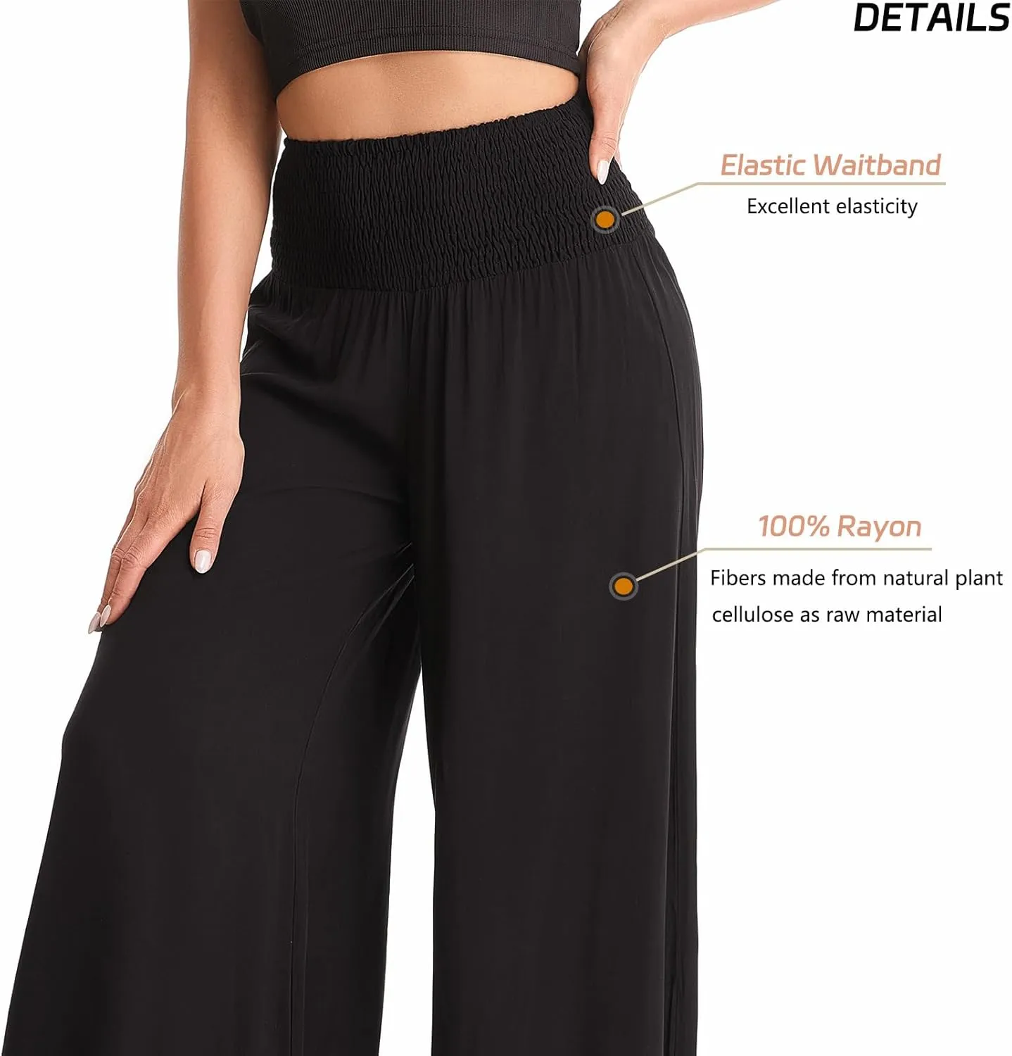 Women's Flowy Wide Leg Palazzo Pants, Loose Elastic High Waisted Beach Casual Culottes