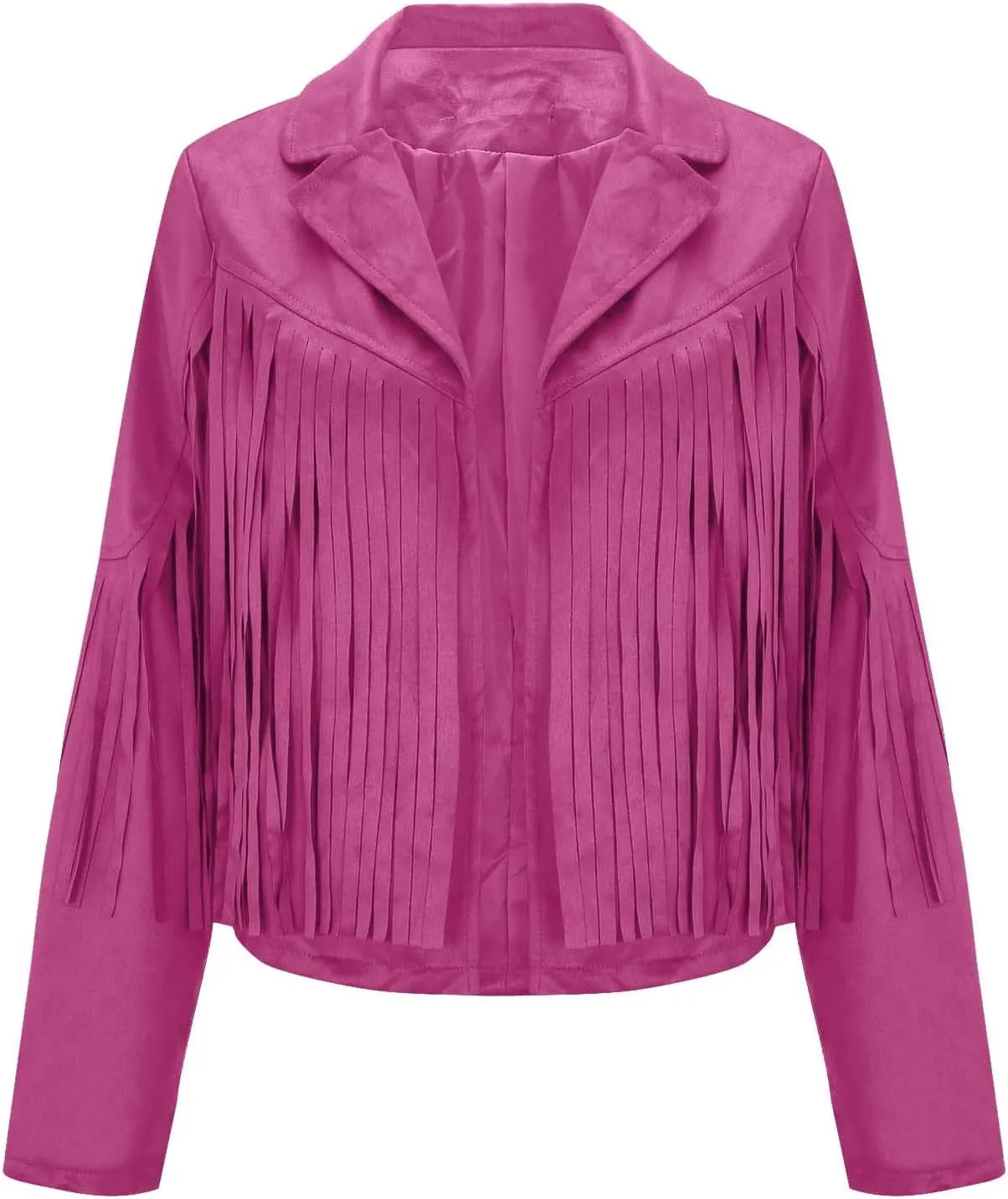 Women's Fringe Faux Suede Leather Jackets Fashion Tassel Cropped Coats Fringe Cropped Jacket Tassel Suede Moto Jacket