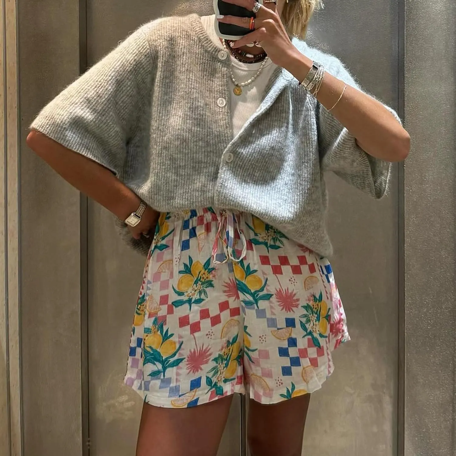 Womens Knitted Short Sleeve Cardigan Sweater Button Down Top