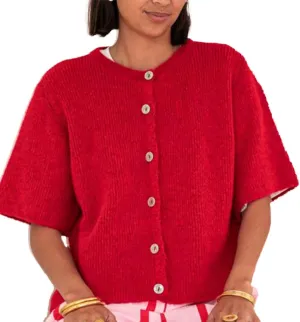Womens Knitted Short Sleeve Cardigan Sweater Button Down Top