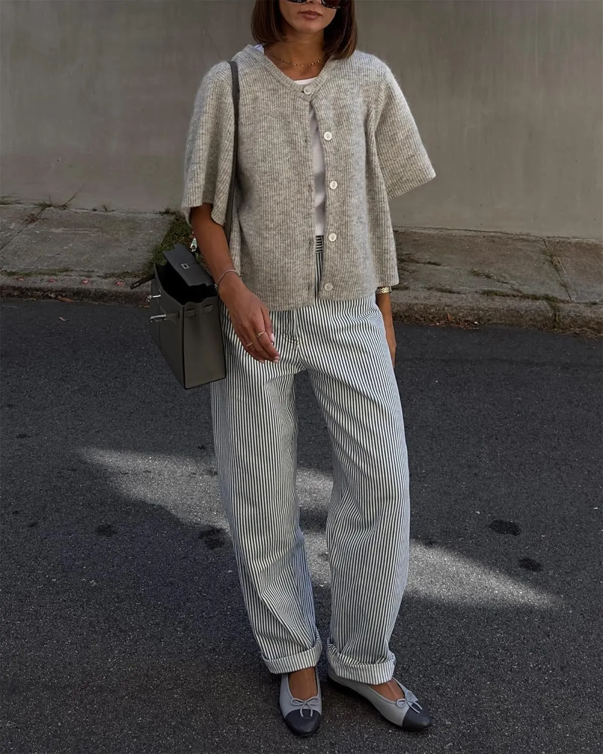 Womens Knitted Short Sleeve Cardigan Sweater Button Down Top