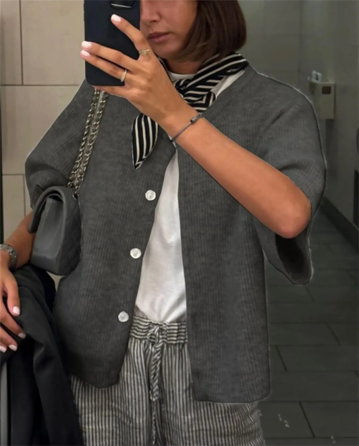 Womens Knitted Short Sleeve Cardigan Sweater Button Down Top