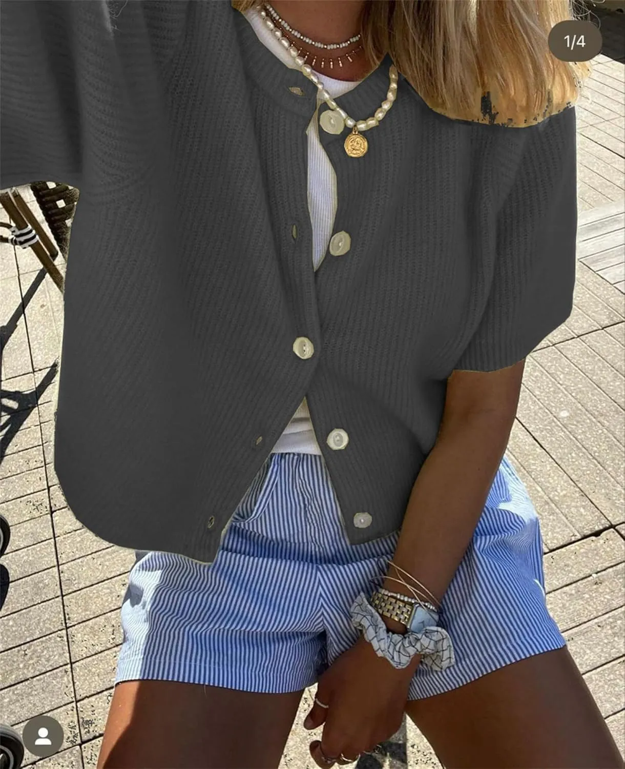 Womens Knitted Short Sleeve Cardigan Sweater Button Down Top