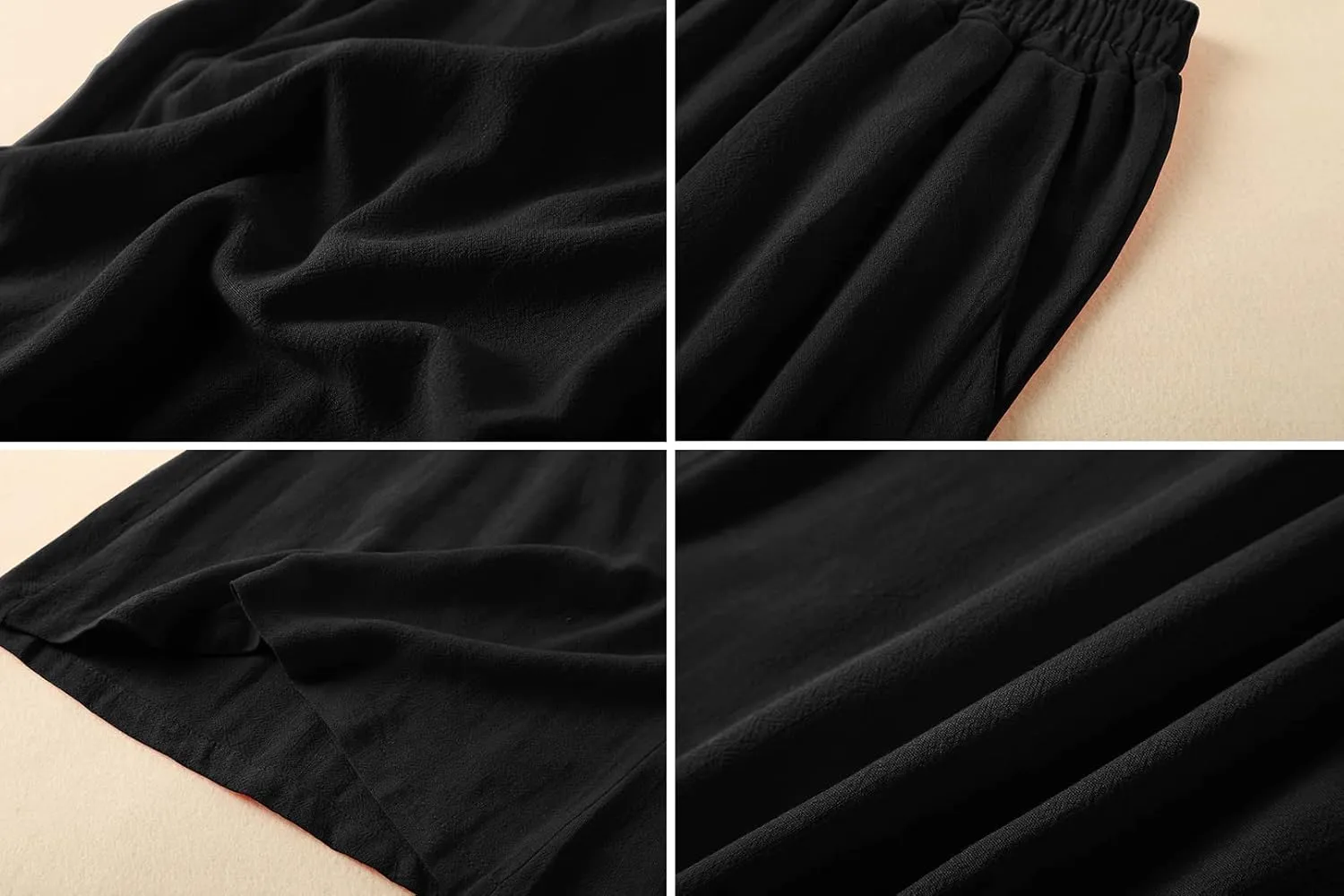 Womens Linen Pants High Elastic Waist Wide Leg Flowy Trousers Plus Size with Pockets
