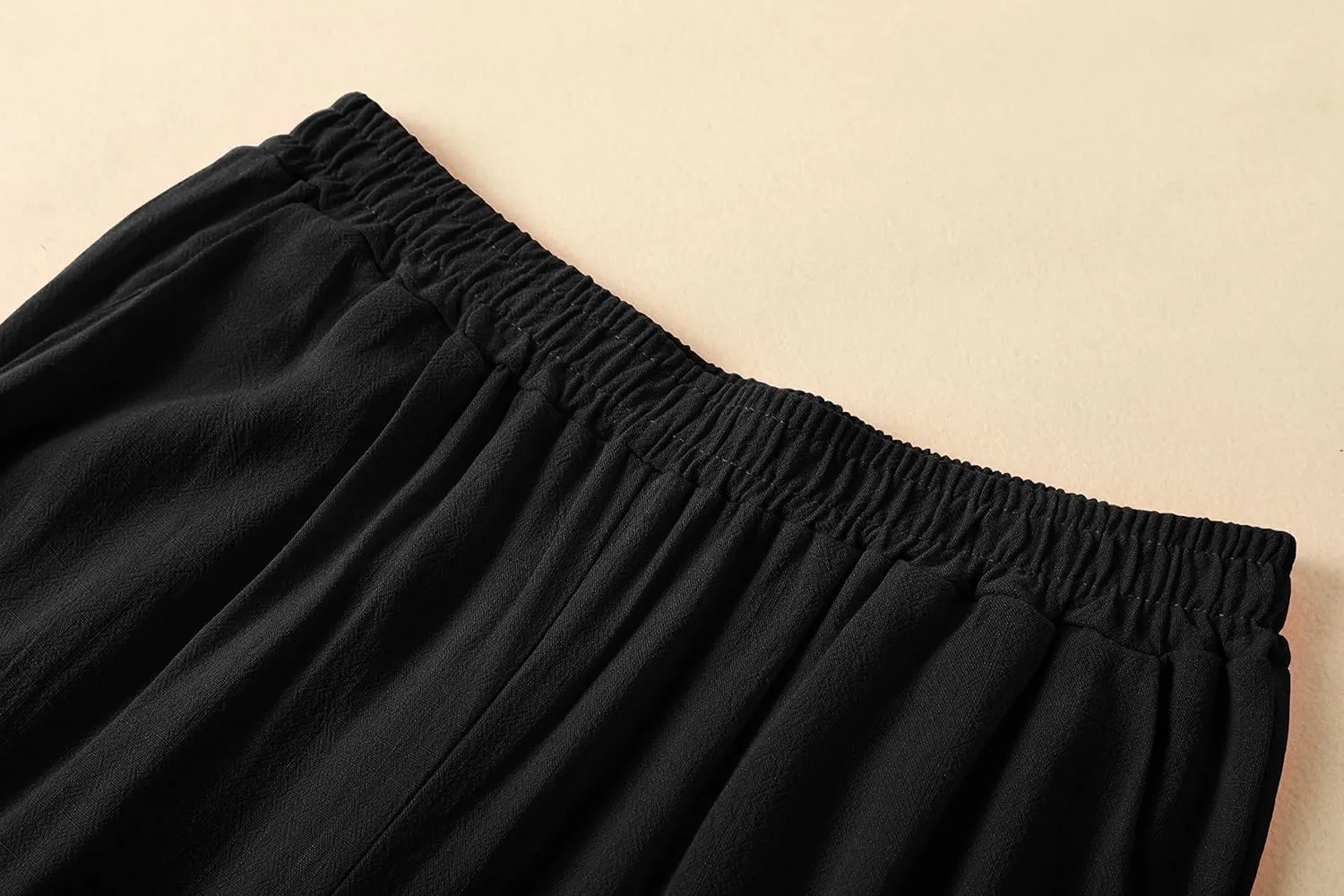 Womens Linen Pants High Elastic Waist Wide Leg Flowy Trousers Plus Size with Pockets