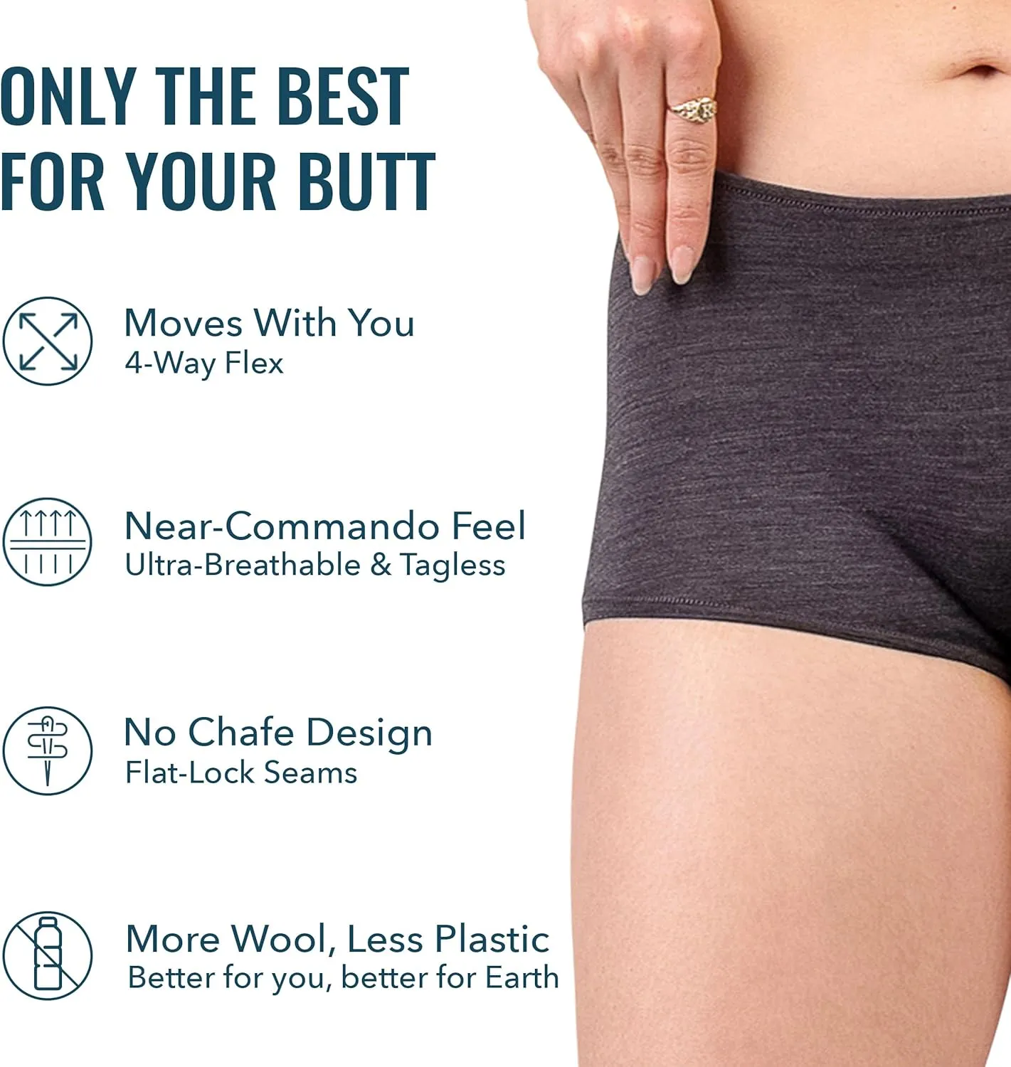 Women's Merino Boy Short By Woolly | RWS Certified | Soft, Breathable, Seattle Designed