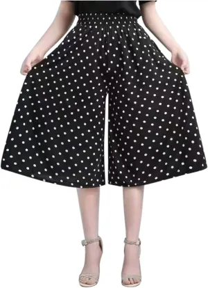 Womens Pleated Chiffon Culottes High Elastic Waist Wide Leg Pants Dressy For Women Knee Length