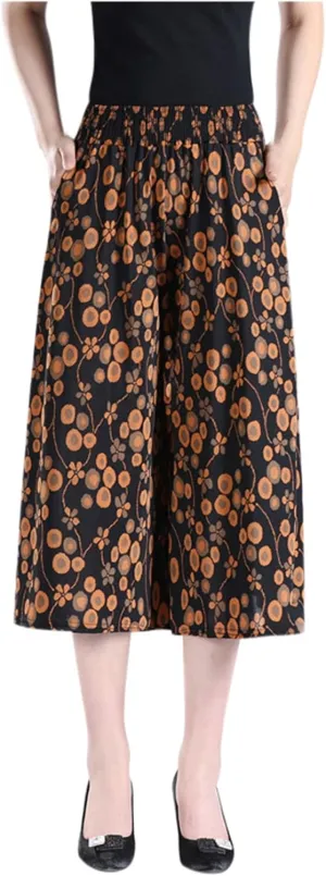 Womens Pleated Chiffon Culottes High Elastic Waist Wide Leg Pants Dressy For Women Knee Length