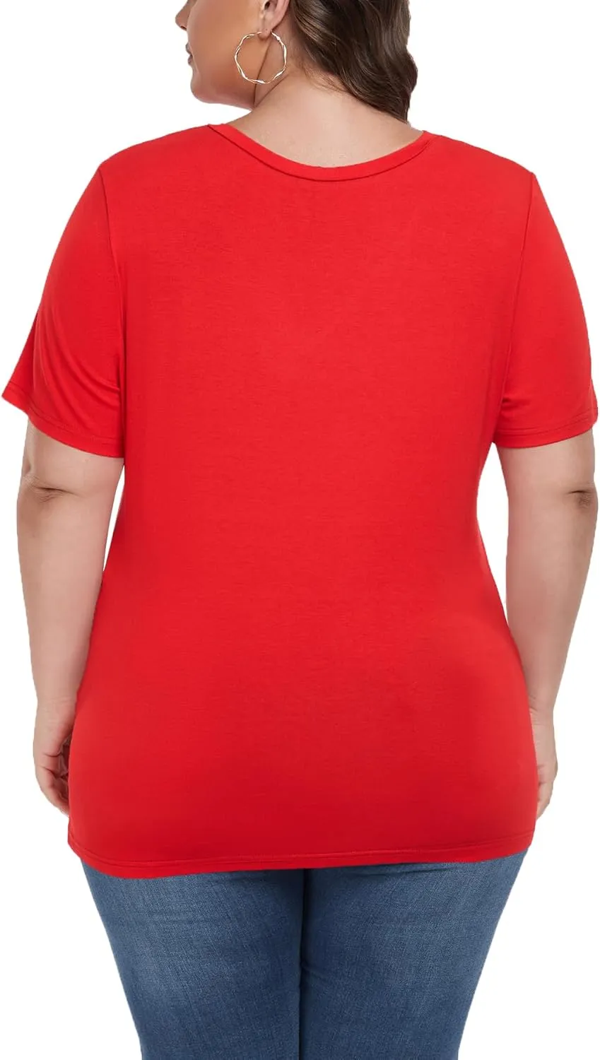 Women's Plus Size Short Sleeve Tee Shirt V Neck Basic Ladies Loose Fit T Shirt 1X-5X
