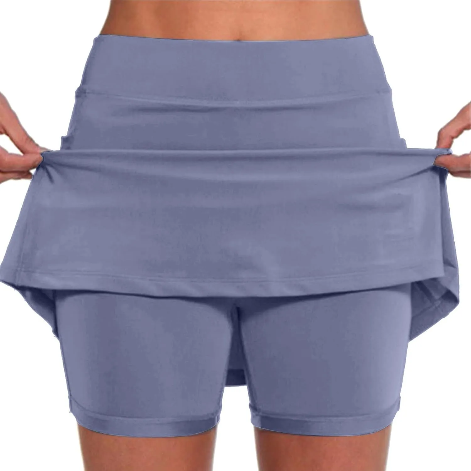 Womens Pocket Tennis Culottes Golf Athletic Tummy Control Skirt with Shorts Underneath Running Pickleball Yoga Skorts